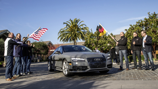 Audi A7 piloted driving concept car flags